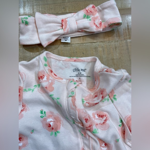 Little Me floral roses zipper Footie bodysuit with matching headband Nwt - Picture 5 of 8